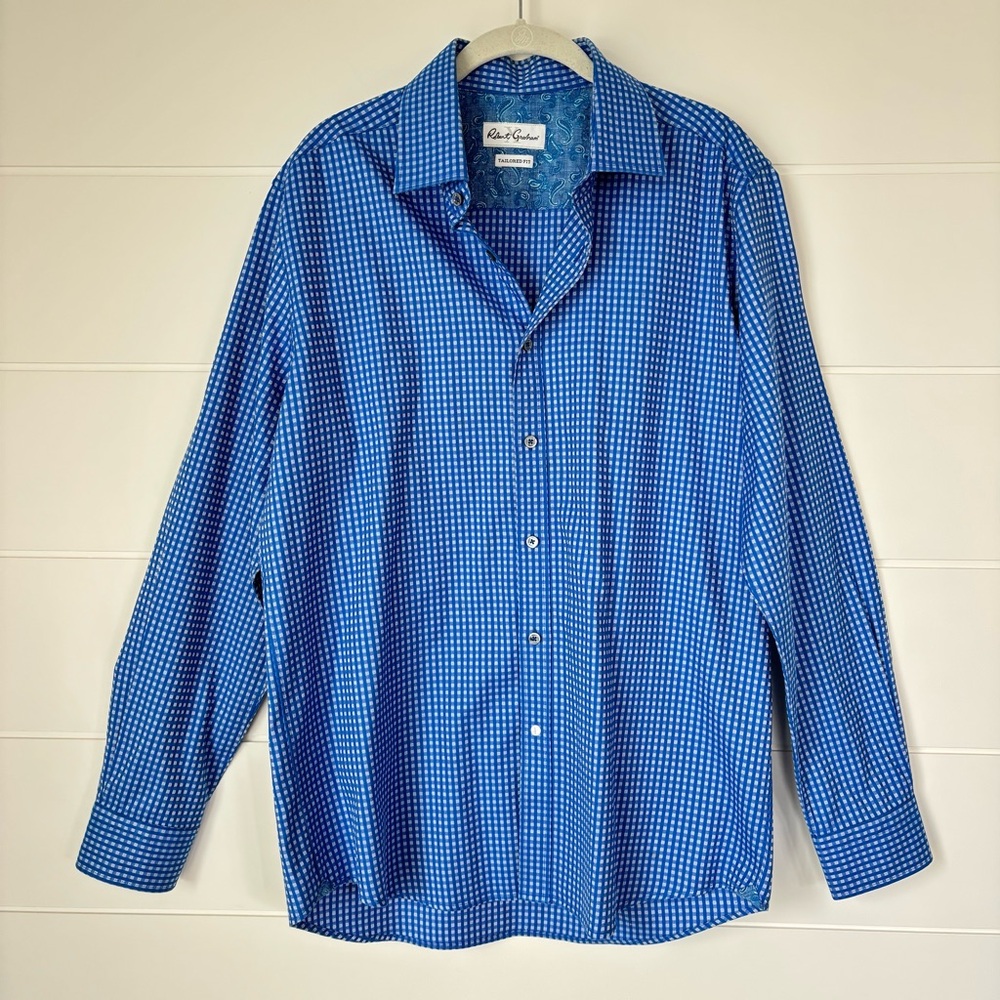 Robert Graham Long Sleeve Button Down Tailored Fit Shirt Blue Men's 42 16.5